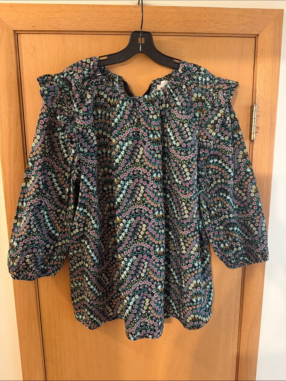 Loft Ann Taylor Women’s Micro Floral Tie Back Blouse  Purple Teal Size XXL